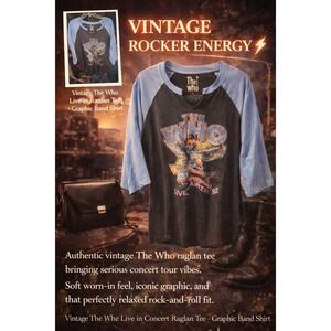 The Who Live in Concert 82 Gray & Blue Raglan Tee Graphic Rock Band T Shirt 138